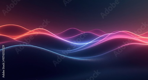 Charcoal, coral, azure, and lilac tones flow in undulating lines over a dark background, creating a fluid, dreamlike abstract effect in KeyShot style. photo