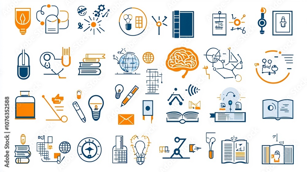 Elegant Icons Symbolizing the Concepts of Knowledge Learning and Intellectual Capacity Suitable for Educational Academic or Self Improvement Themes Elegant Icons Symbolizing the Concepts of Knowledge Learning and Intellectual Capacity Suitable for Educational Academic or Self Improvement Themes
