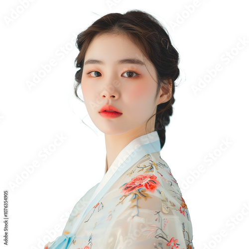 Beautiful Japanese Woman in Traditional Kimono on transparent background