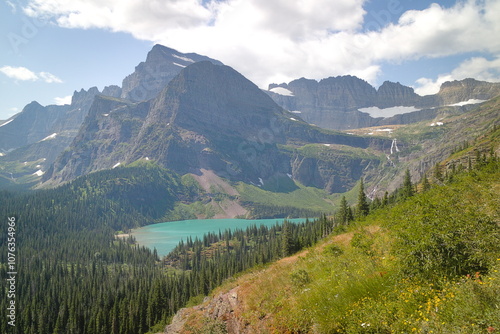 Grinnell lake on the way to Grinnell glacier at Glacier national park, Montana, USA. photo