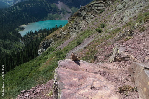 Grinnell lake on the way to Grinnell glacier at Glacier national park, Montana, USA. photo