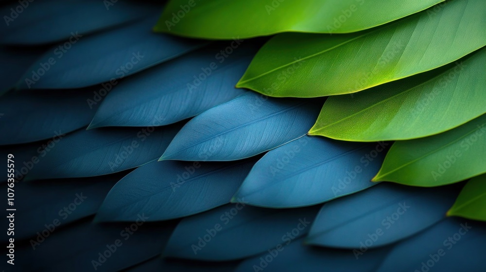 Obraz premium Explore the beauty of nature through layers of green and blue leaves