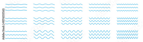 Water waves. Set of wavy zigzag lines. Wave thin line background. Vector zigzag and wavy horizontal underline. Vector illustration