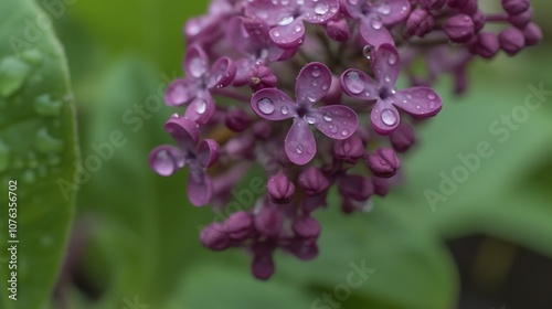 Close-up of Lilac Blossoms Covered in Dew Drops