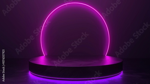 Black Platform with Neon Circle Illumination