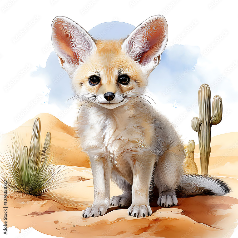 Obraz premium baby Fennec fox on a white background illustration