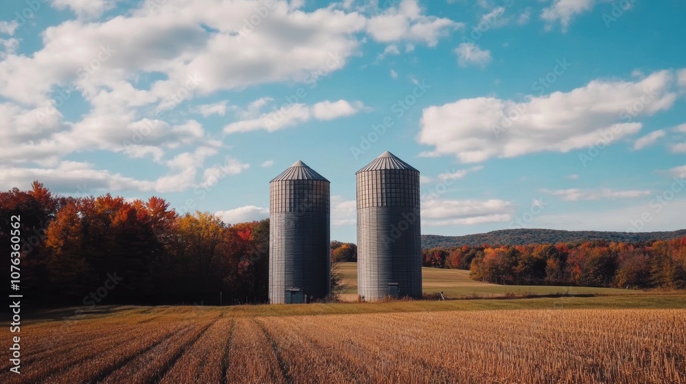 Farm Silos Autumn. Farm Silos Autumn.