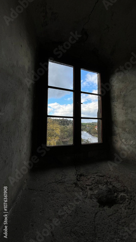 Old windows in the castle, view from the inside Poland photo