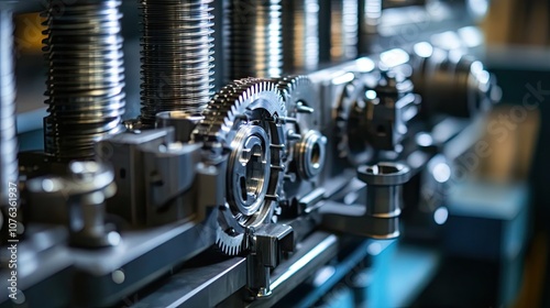 Close-up of Industrial Machinery with Gears and Metal Components