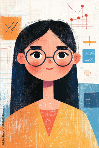 Insightful Toon: Portrait of a Data Enthusiast Surrounded by Analytics