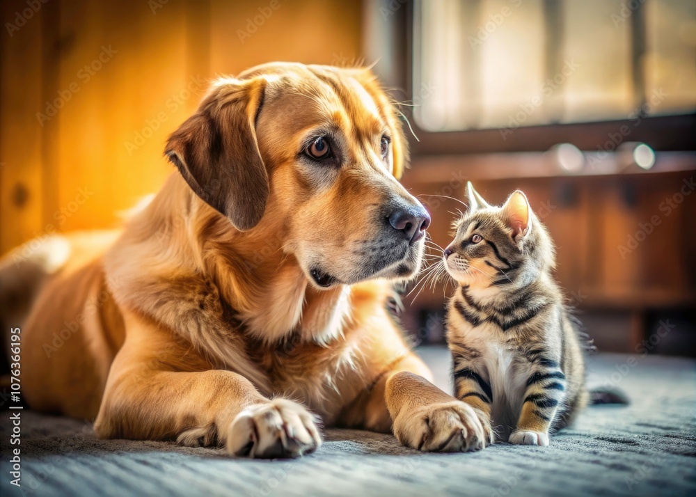 custom made wallpaper toronto digitalHeartwarming Bond of Large Dog and Small Kitten in Candid Photography - Adorable Pets Sharing Love and Friendship in a Warm, Cozy Setting
