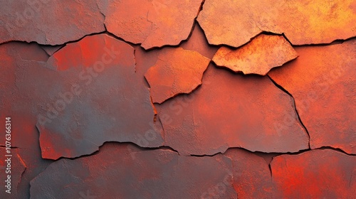 Exploring the intricate texture of cracked orange and gray wall surfaces for artistic inspiration