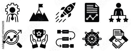 Strategy Icon Set Bold Solid Style Collection for Planning and Execution