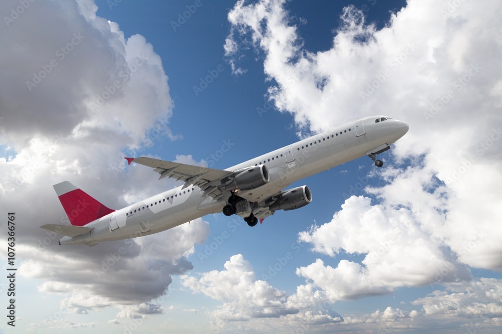 Classic passenger airplane transport in the sky Classic passenger airplane transport in the sky
