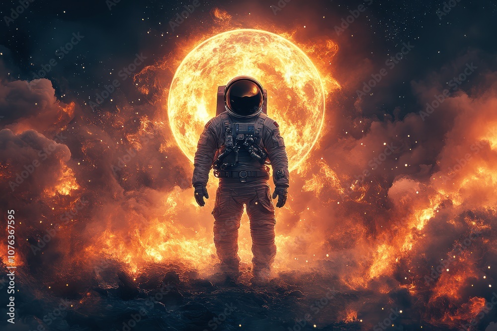 Obraz premium Astronaut Standing on a Mysterious Alien Planet