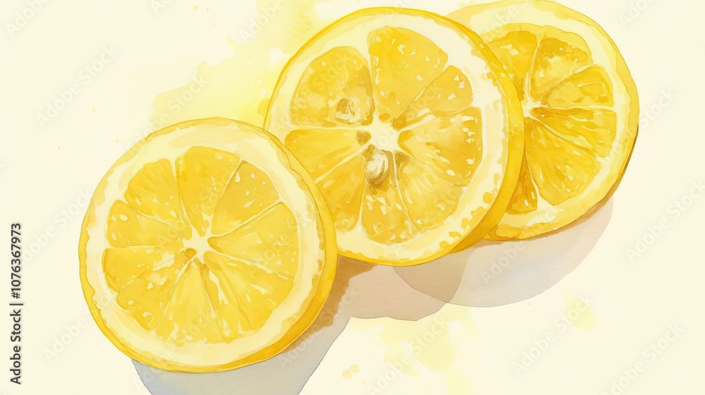 Watercolor Painting of Three Lemon Slices Watercolor Painting of Three Lemon Slices