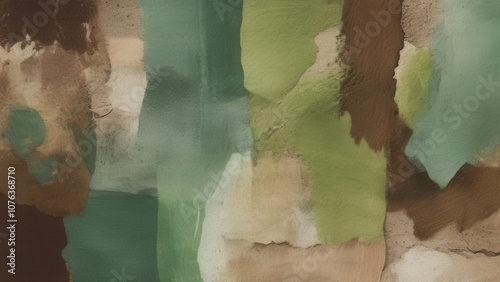 Abstract watercolor artwork featuring rich green and brown tones, showcasing fluid forms and textures that evoke nature's beauty