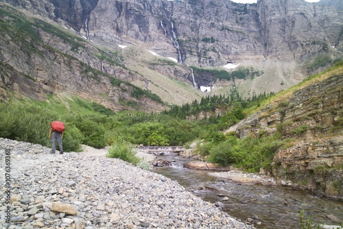 swiftcurrent pass trail from mant glacier hotel to the loop at Glacier national park, Montana, USA. photo