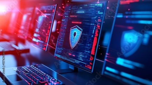 Network Security Breach Alert on Multiple Screens