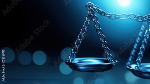 A close-up view of a balance scale, symbolizing justice, law, and equality in a modern context against a soft blue background.