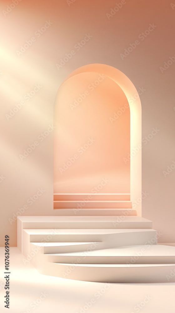 Elegant Minimalist Podium Design Featuring Geometric Shapes in Soft Beige Tones Elegant Minimalist Podium Design Featuring Geometric Shapes in Soft Beige Tones