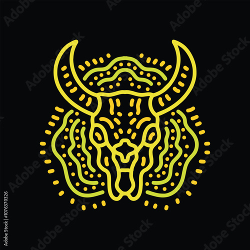 Hand Draw Colorful Monoline Skulls Boned Head Bull or Goat Design Vector Emblem