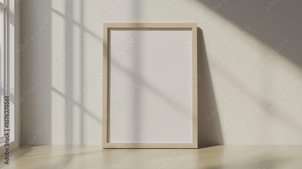 A4 Frame Mockup on White Wall with Sunlight and Shadows A4 Frame Mockup on White Wall with Sunlight and Shadows