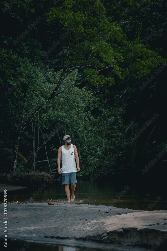 man walking in the forest man walking in the forest