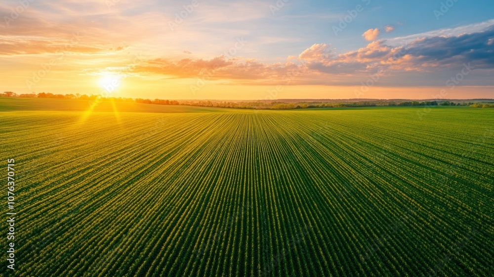 Aerial View of a Lush Green Field During Sunset Aerial View of a Lush Green Field During Sunset
