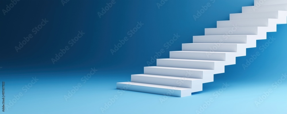 A modern white staircase against a vibrant blue background, symbolizing ascent and progress in design and architecture. A modern white staircase against a vibrant blue background, symbolizing ascent and progress in design and architecture.