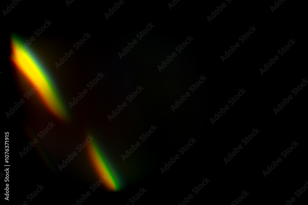 Iridescent highlights on a black background. to overlay and create a bright, sunny and interesting picture