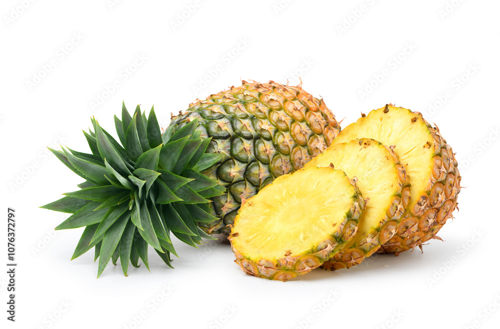 Pineapple with slices isolated on white background. Pineapple with slices isolated on white background.