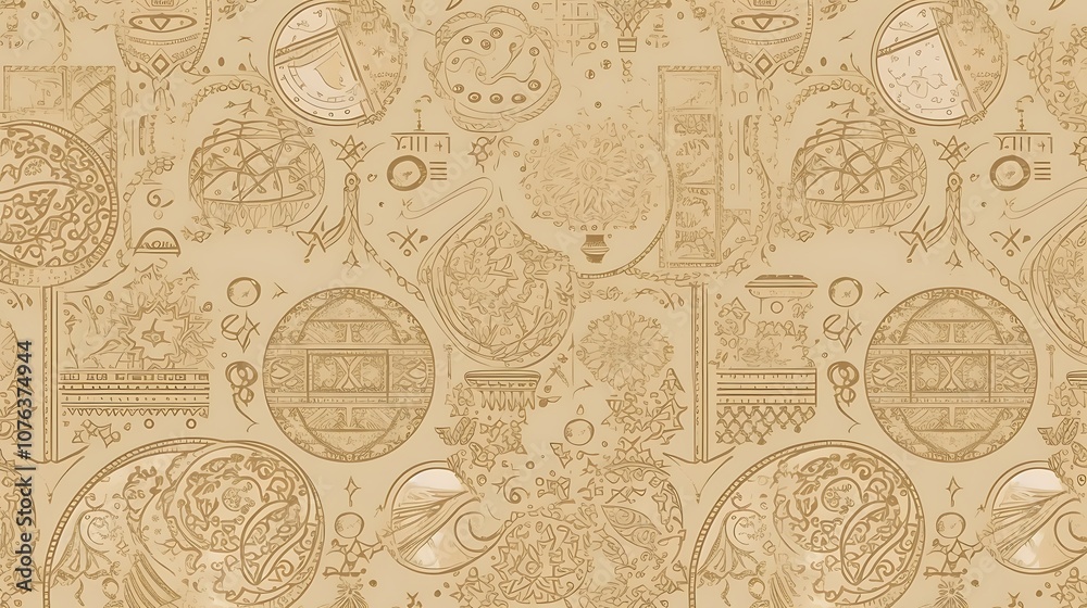 Obraz premium Abstract Geometric Pattern with Ornate Circles and Symbols