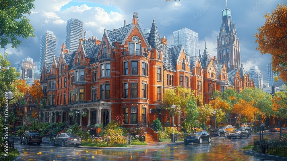 Naklejka premium A picturesque historic building amidst a vibrant cityscape.