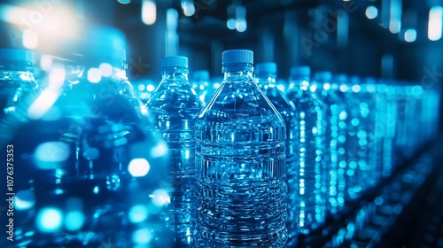 Futuristic Eco Friendly Water Bottling Facility Glowing with Sustainable Technology