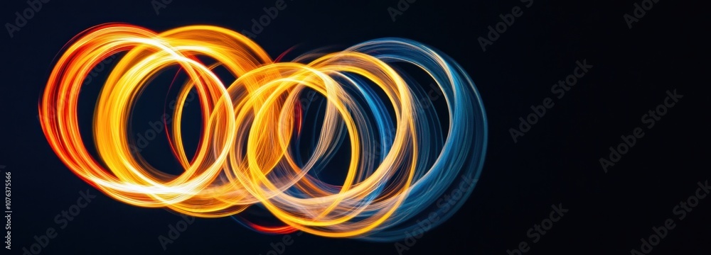 Intertwined Light Trails in Yellow and Blue Against a Dark Background Intertwined Light Trails in Yellow and Blue Against a Dark Background