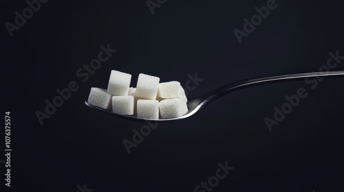 Spoon holding sugar cubes creates a thought provoking image exploring sugar consumption, reduction, and the pursuit of a low sugar or sugar free lifestyle for better health photo