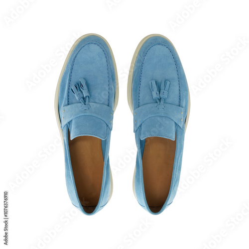 Blue women's leather shoes isolated on white background