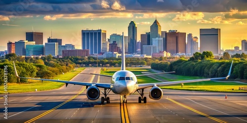 Aircraft at Minneapolis-Saint Paul International Airport Surrounded by Urban Landscape and Suburbs on a Clear August Day in 2011, Showcasing the Connectivity of Major Cities in Minnesota photo