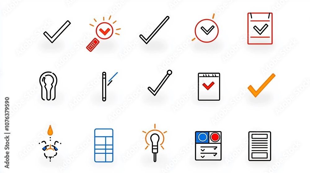 Collection of 15 linear icons focused on decision making featuring symbols for yes or no options radio buttons and checklists simple line style Collection of 15 linear icons focused on decision making featuring symbols for yes or no options radio buttons and checklists simple line style