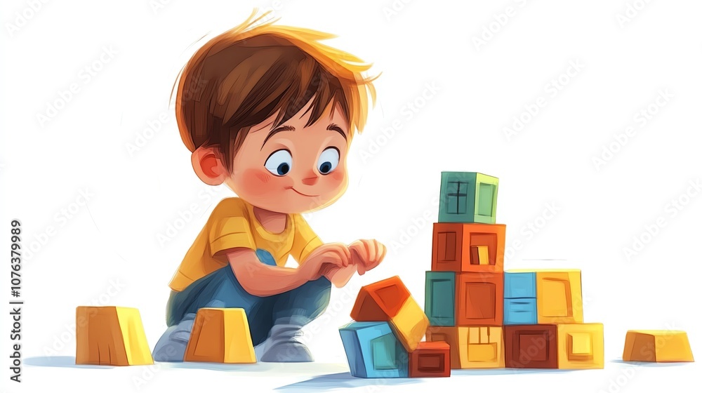 a 2D cartoon illustration of a child playing with a toy train set, happy and focused, white background--ar 16:9 a 2D cartoon illustration of a child playing with a toy train set, happy and focused, white background--ar 16:9