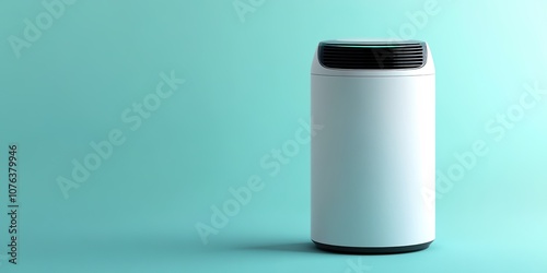 Abstract Advertising Background Featuring a Modern Silver Washing Machine in an IoT Context, Set Against a Clean Light Blue Background with Ample Copy Space, Showcasing a Perfect Composition that Embo photo