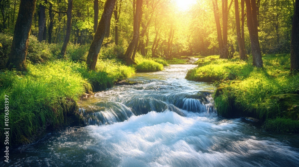 Beautiful spring landscape with green grass, trees, and a river on a sunny day. A nature background. A high-resolution photograph of an endless forest meadow, flowing water, Beautiful spring landscape with green grass, trees, and a river on a sunny day. A nature background. A high-resolution photograph of an endless forest meadow, flowing water,
