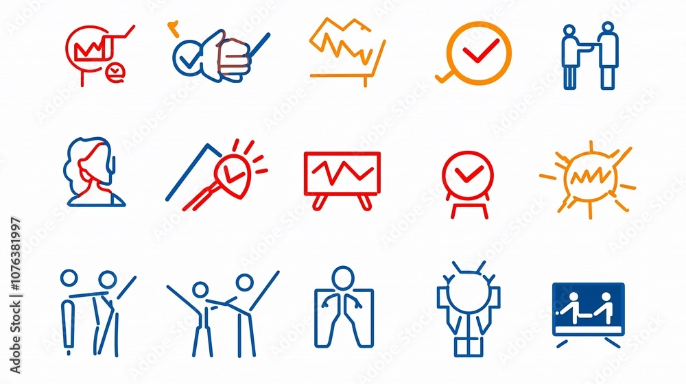 Fototapeta premium A collection of 15 minimalist icons in an outline style focusing on the themes of team spirit mutual assistance and shared accomplishments in a professional business environment