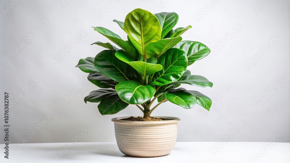 Obraz premium Beautiful Fiddle Leaf Fig Plant Isolated on a Clean Background, Showcasing Its Lush Green Leaves in a Stylish Pot, Perfect for Home Decor and Indoor Gardening Inspiration