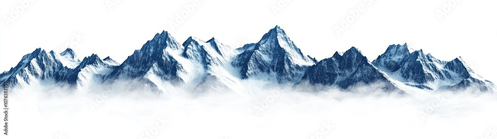 Snow-capped mountain range with clouds at the base Snow-capped mountain range with clouds at the base