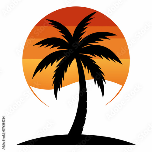 Palm tree sunset silhouette vector illustration on white background