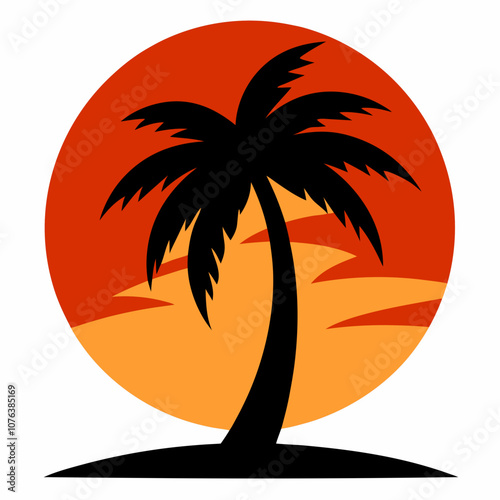 Palm tree sunset silhouette vector illustration on white background