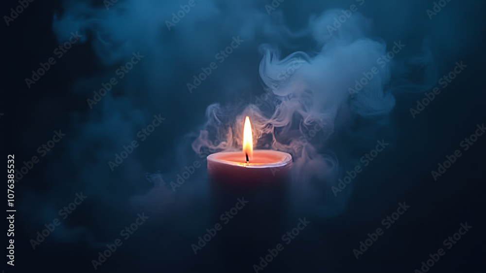 Fototapeta premium Candle flame and blue smoke creating ambiance