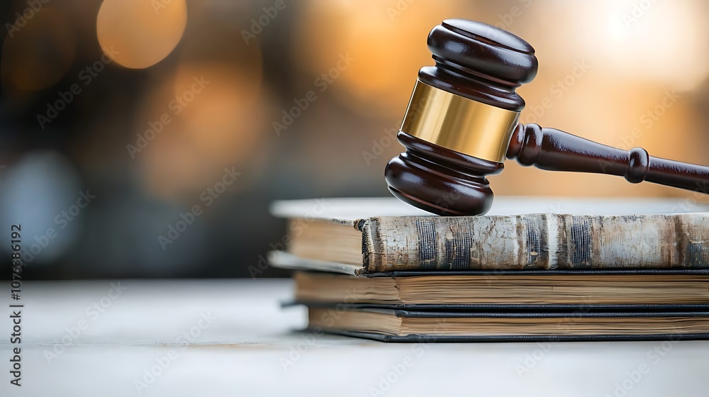 The Judges gavel rests heavily upon a stack of weathered law books, symbolizing the weight and authority of legal proceedings and the continual pursuit of justice in society. The Judges gavel rests heavily upon a stack of weathered law books, symbolizing the weight and authority of legal proceedings and the continual pursuit of justice in society.